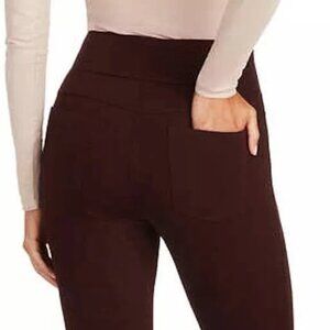 Matty M Women's High Rise Ponte Slub Leggings Pockets Stretch Dark Wine 2XL